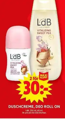 ICA Maxi LDB Duschcreme, deo roll on erbjuda