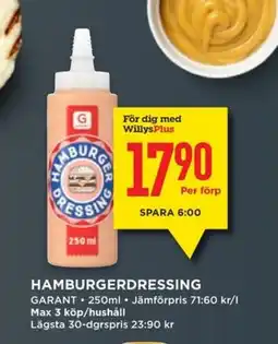 Willys GARANT Hamburgerdressing erbjuda