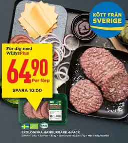 Willys GARANT Ekologiska hamburgare 4-pack erbjuda