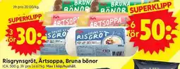 ICA Supermarket Risgrynsgröt, ärtsoppa, bruna bönor erbjuda