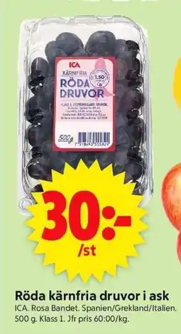 ICA Supermarket ICA Röda kärnfria druvor i ask erbjuda
