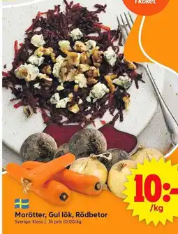 ICA Supermarket Morötter, gul lök, rödbetor erbjuda