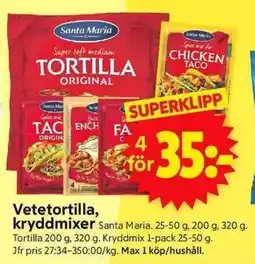ICA Supermarket SANTA MARIA Vetetortilla, kryddmixer erbjuda