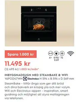 Electrolux Home INBYGGNADSUGN MED STEAMBAKE & WIFI, SEK 11495 erbjuda