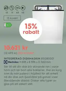 Electrolux Home INTEGRERAD DISKMASKIN, SEK 10621 erbjuda