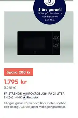 Electrolux Home FRISTÅENDE MIKROVÅGSUGN PÅ 21 LITER, SEK 1795 erbjuda