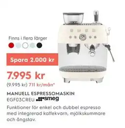 Electrolux Home MANUELL ESPRESSOMASKIN, SEK 7995 erbjuda