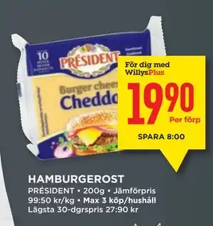 Willys HAMBURGEROST, Medlemspris erbjuda