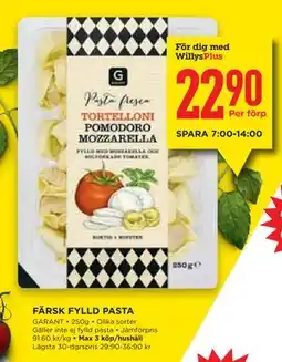 Willys Hemma FÄRSK FYLLD PASTA, Medlemspris erbjuda