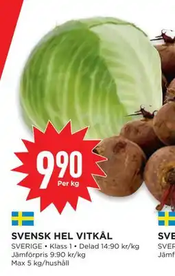 Willys SVENSK HEL VITKÅL, SEK 9.9 erbjuda