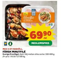 Coop Daglivs FÄRSK MINUTFILÉ, Medlemspris erbjuda
