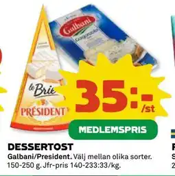Coop Daglivs DESSERTOST, Medlemspris erbjuda