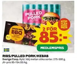 Coop Daglivs RIBS/PULLED PORK/KEBAB, Medlemspris erbjuda