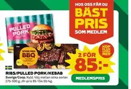 Coop Daglivs RIBS/PULLED PORK/KEBAB, Medlemspris erbjuda