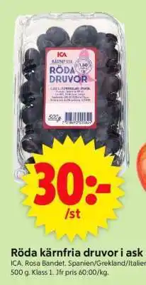 ICA Supermarket RÖDA KÄRNFRIA DRUVOR I ASK erbjuda