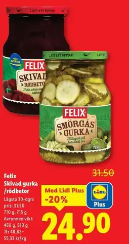 Lidl Felix Skivad gurka /rödbetor erbjuda