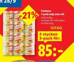 Lidl Freshona 3-pack majs utan salt erbjuda
