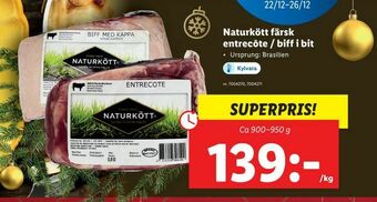 Lidl Naturkött färsk entrecôte / biff erbjuda