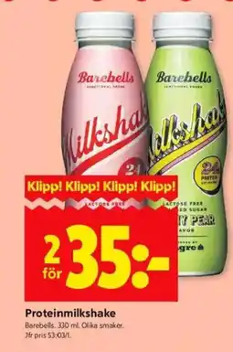 ICA Kvantum Barebells Proteinmilkshake erbjuda