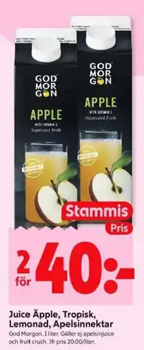 ICA Kvantum God Morgon Juice Äpple, Tropisk, Lemonad, Apelsinnektar erbjuda
