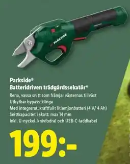 Lidl Parkside Batteridriven trädgårdssekatör erbjuda