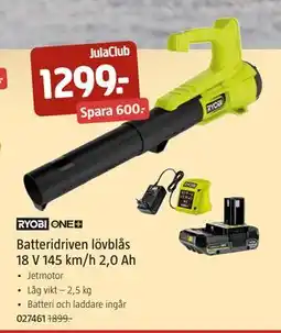 Jula Batteridriven lövblås 18 V 145 km/h 2,0 Ah, Medlemspris erbjuda