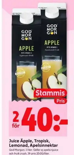 ICA Kvantum Juice äpple, tropisk, lemonad, apelsinnektar erbjuda
