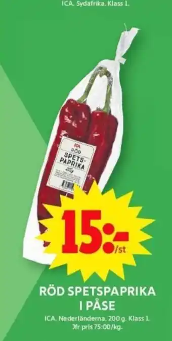 ICA Supermarket RÖD SPETSPAPRIKA I PÅSE erbjuda