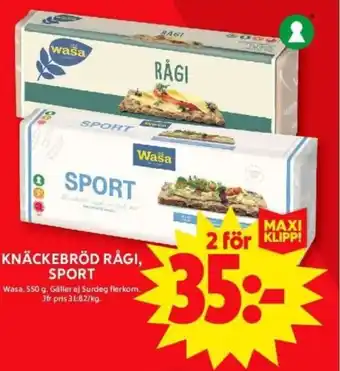 ICA Supermarket KNÄCKEBRÖD RÅGI, SPORT erbjuda