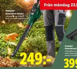 Lidl PARKSIDE Batteridriven lövblås, SEK 249 erbjuda