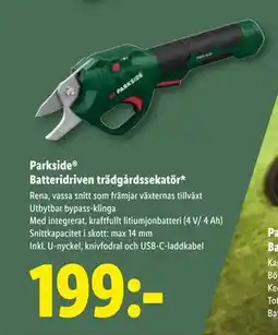 Lidl Parkside Batteridriven trädgårdssekatör, SEK 199 erbjuda