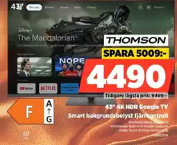 Power THOMSON 43" 4K HDR Google TV Smart bakgrundsbelyst fjärrkontroll erbjuda