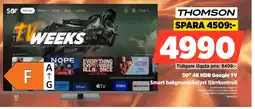 Power THOMSON 50" 4K HDR Google TV Smart bakgrundsbelyst fjärrkontroll erbjuda