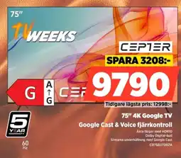 Power CEPTER 75″ 4K Google TV Google Cast & Voice fjärrkontroll erbjuda