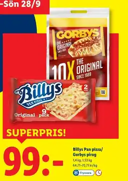 Lidl Billys Pan pizza/ Gorbys pirog erbjuda