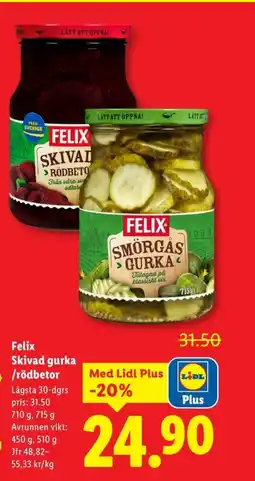 Lidl FELIX Skivad gurka /rödbetor erbjuda