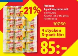 Lidl Freshona 3-pack majs utan salt erbjuda
