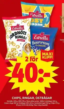 ICA Maxi Chips, ringar, ostbågar erbjuda