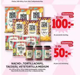 ICA Maxi Nacho-, tortillachips, tacosås, vetetortilla medium erbjuda