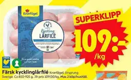 ICA Supermarket Färsk kycklinglårfilé Kronfågel. Ursprung erbjuda
