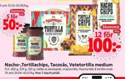 ICA Supermarket Nacho-,Tortillachips, Tacosås, Vetetortilla medium erbjuda