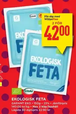 Willys Ekologisk feta erbjuda