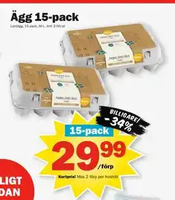 Pekås Ägg 15-pack, Medlemspris erbjuda