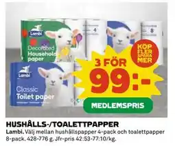 Coop Daglivs HUSHÅLLS-/TOALETTPAPPER, Medlemspris erbjuda