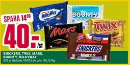 ÖoB SNICKERS, TWIX, MARS, BOUNTY, MILKYWAY, SEK 40 erbjuda