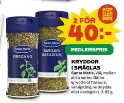 Coop Daglivs KRYDDOR I SMÅGLAS, Medlemspris erbjuda