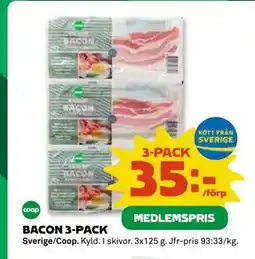 Coop Daglivs BACON 3-PACK, Medlemspris erbjuda