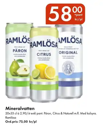 Snabbgross RAMLÖSA Mineralvatten erbjuda