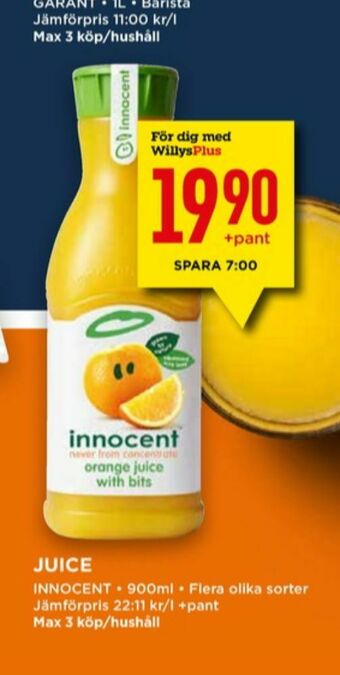 Willys Innocent Juice erbjuda