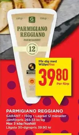 Willys PARMIGIANO REGGIANO, Medlemspris erbjuda